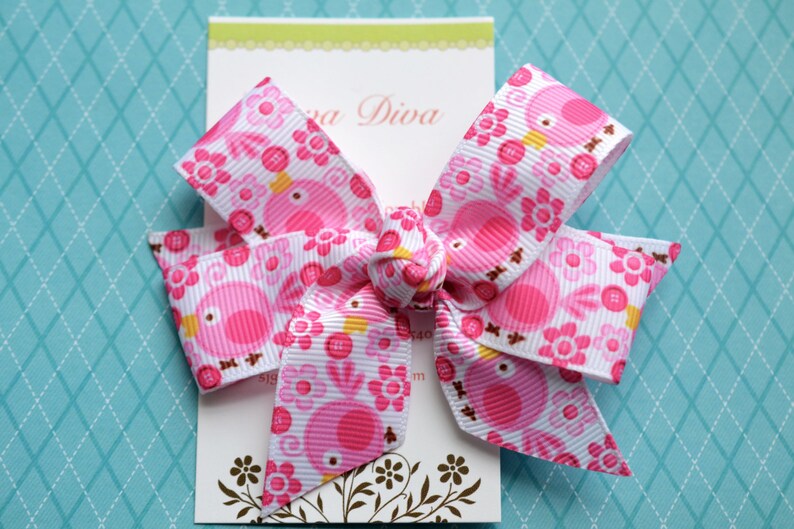 Pink Birds Classic Diva Bow image 1