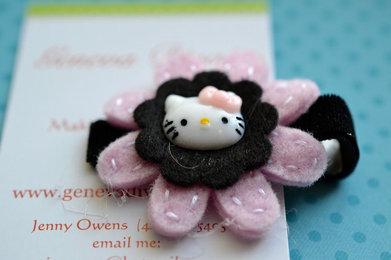 Black and Pink Kitty 3 layer Felt Flower Clip image 2