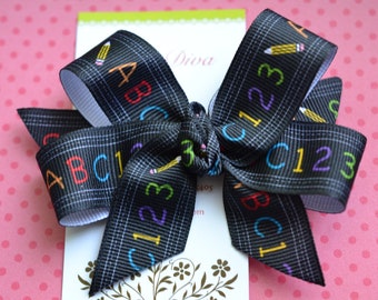 Rainbow Blackboard Back To School Classic Diva Bow