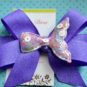 K12 - Sequin Mermaid Tail Classic Diva Bow on Purple Fairy Dust