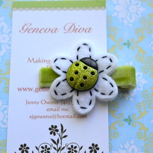 Lime Green Little Ladybug Felt Flower Clip