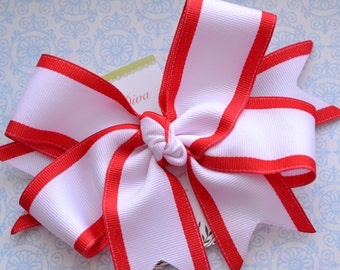 White with Red Stripe Edge XL Diva Bow