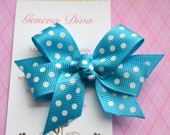 Turquoise with White Swiss Dots MINI Diva Bow