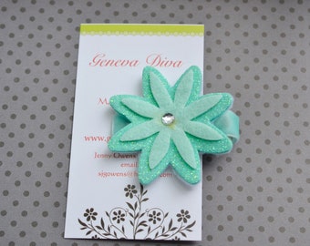 Glittery Mint Felt Flower Clip