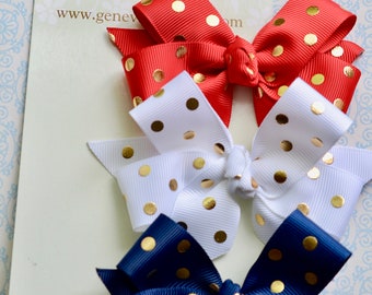 Patriotic Golden Dots Set of 3 Classic Diva Bows