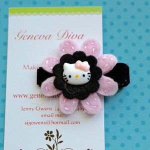 Black and Pink Kitty 3 layer Felt Flower Clip image 1