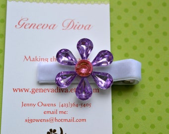 Purple and Pink Rhinestone Flower Clip