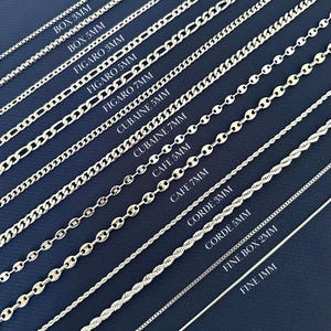 Collier chaîne en argent - Chaîne de collier argent - Chaîne en acier inoxydable - Collier chaîne en argent pour homme - Fête des Mères