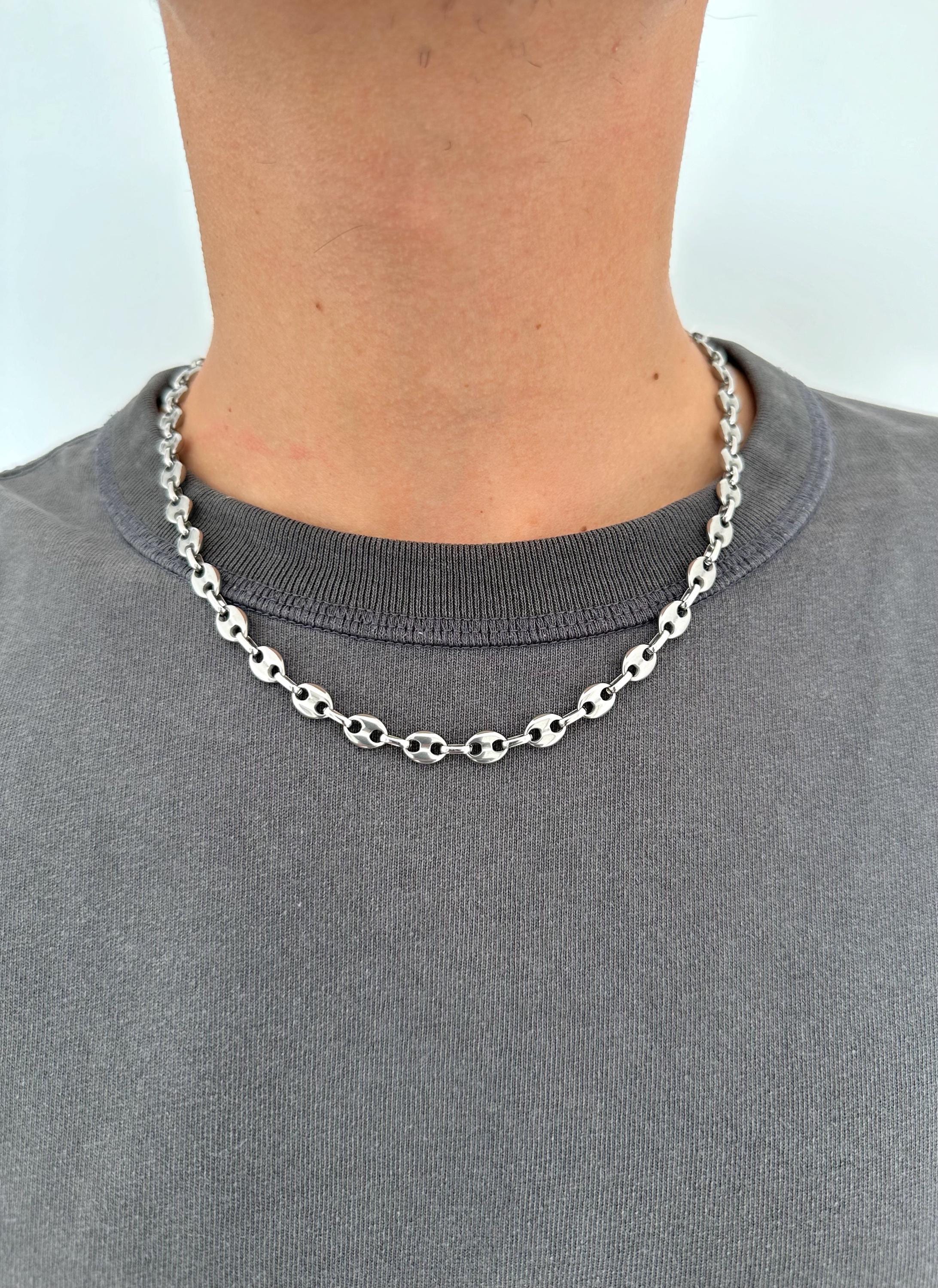 Chaîne Maille Graine De Café Argentée - Collier Acier Chaîne Maille Graine De Café Argentée - Collier Acier