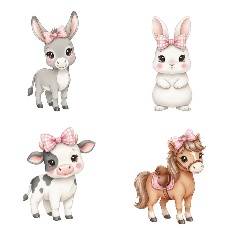 Cute Pink Farm Clipart Bundle – 40 Watercolor Pngs | Pastel Farm ...
