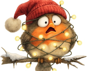 Christmas Birds Clipart 20 PNG, Watercolor Robin PNG, Cute Holiday Birds, Winter Animals Clipart, Santa Hat Bird