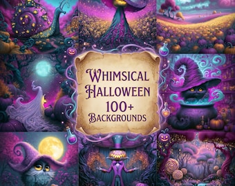 Whimsical Halloween Backgrounds 100+ JPG, Enchanted Halloween Digital Paper, Fantasy Pumpkin Forest, Spooky Halloween Backdrops