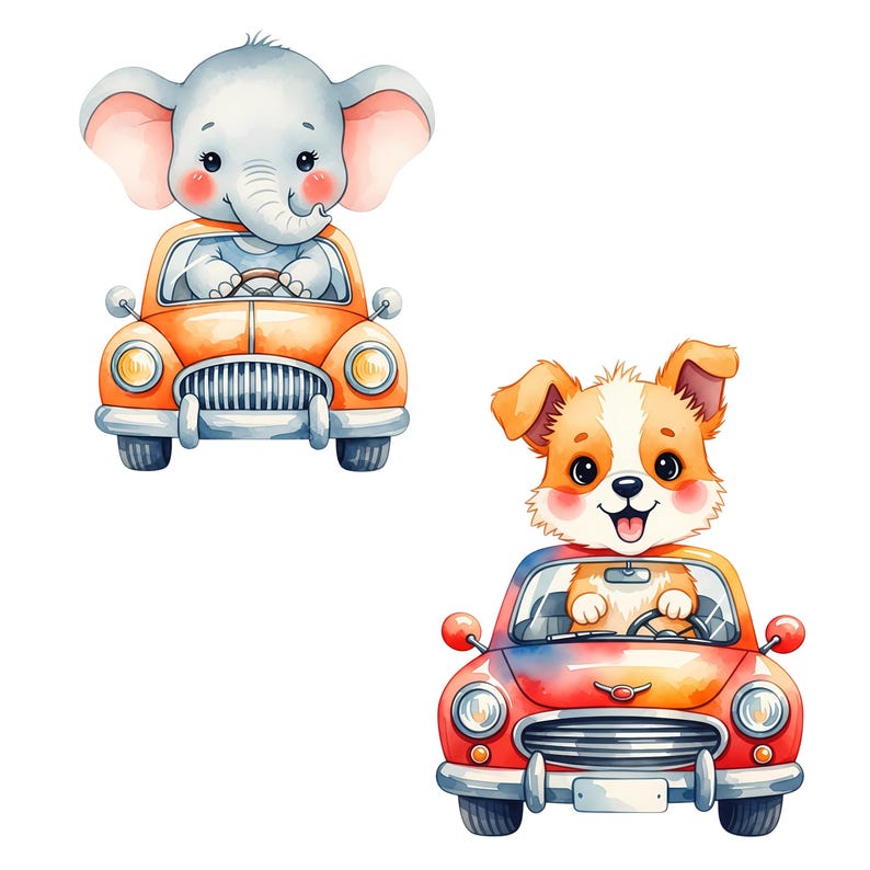 Cute Animals in Cars Clipart – 16 Adorable Animals Driving Retro Cars ...