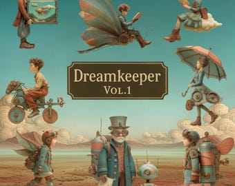 Vintage Dreamkeeper Clipart 60 PNG | Surrealistiskt Collage PNG-paket (digital nedladdning)