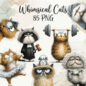 Whimsical Funny Cats Clipart Bundle – 85 PNG