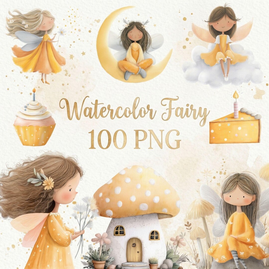Watercolor Fairy Clipart Bundle 100 PNG , Fairy PNG, Birthday Fairy ...