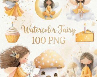 Aquarel Fairy Clipart Bundel 100 PNG, Fairy PNG, Birthday Fairy Clipart, Pastel Baby Shower Clipart, Decor Kwekerij, Feestelementen
