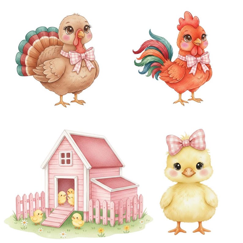 Cute Pink Farm Clipart Bundle – 40 Watercolor Pngs | Pastel Farm ...
