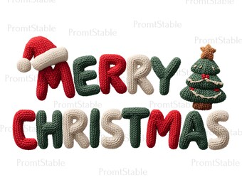 Frohe Weihnachten PNG, 3D-Text, realistische Wolltextur, Feiertagssublimationsdesign