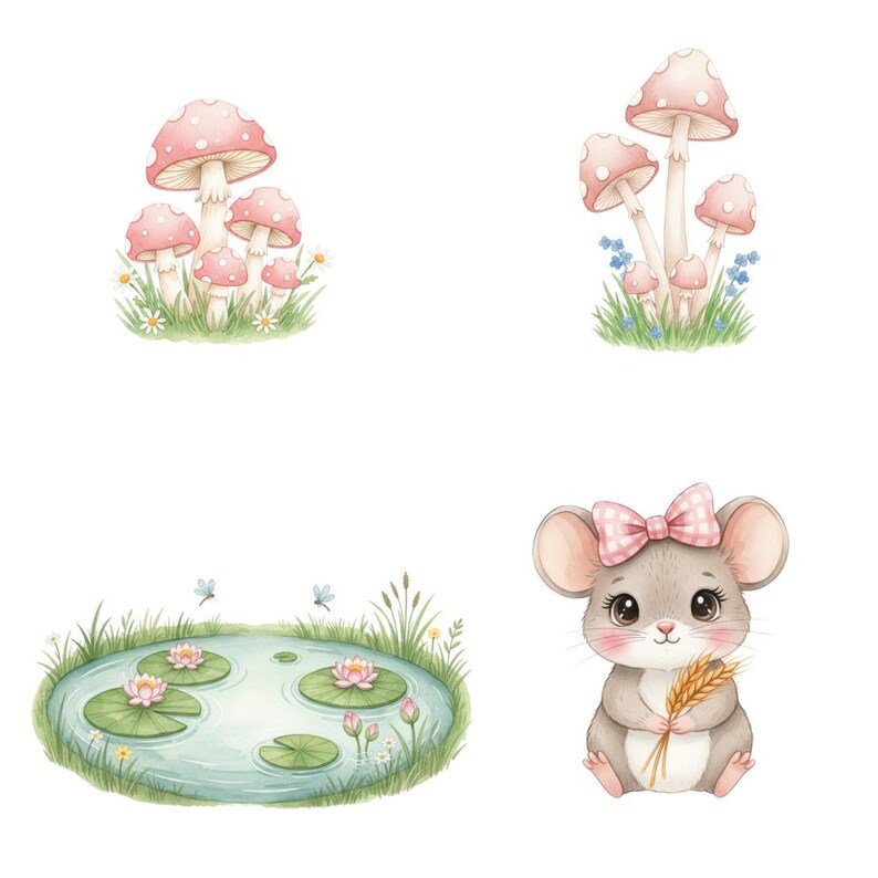 Cute Pink Farm Clipart Bundle – 40 Watercolor Pngs | Pastel Farm ...