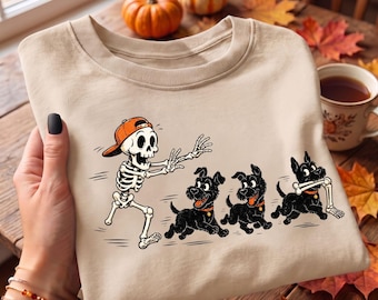 Funny Skeleton and Dogs Halloween PNG, Dog Stole My Leg Design, Retro Halloween Sublimation, Spooky T-Shirt Graphic