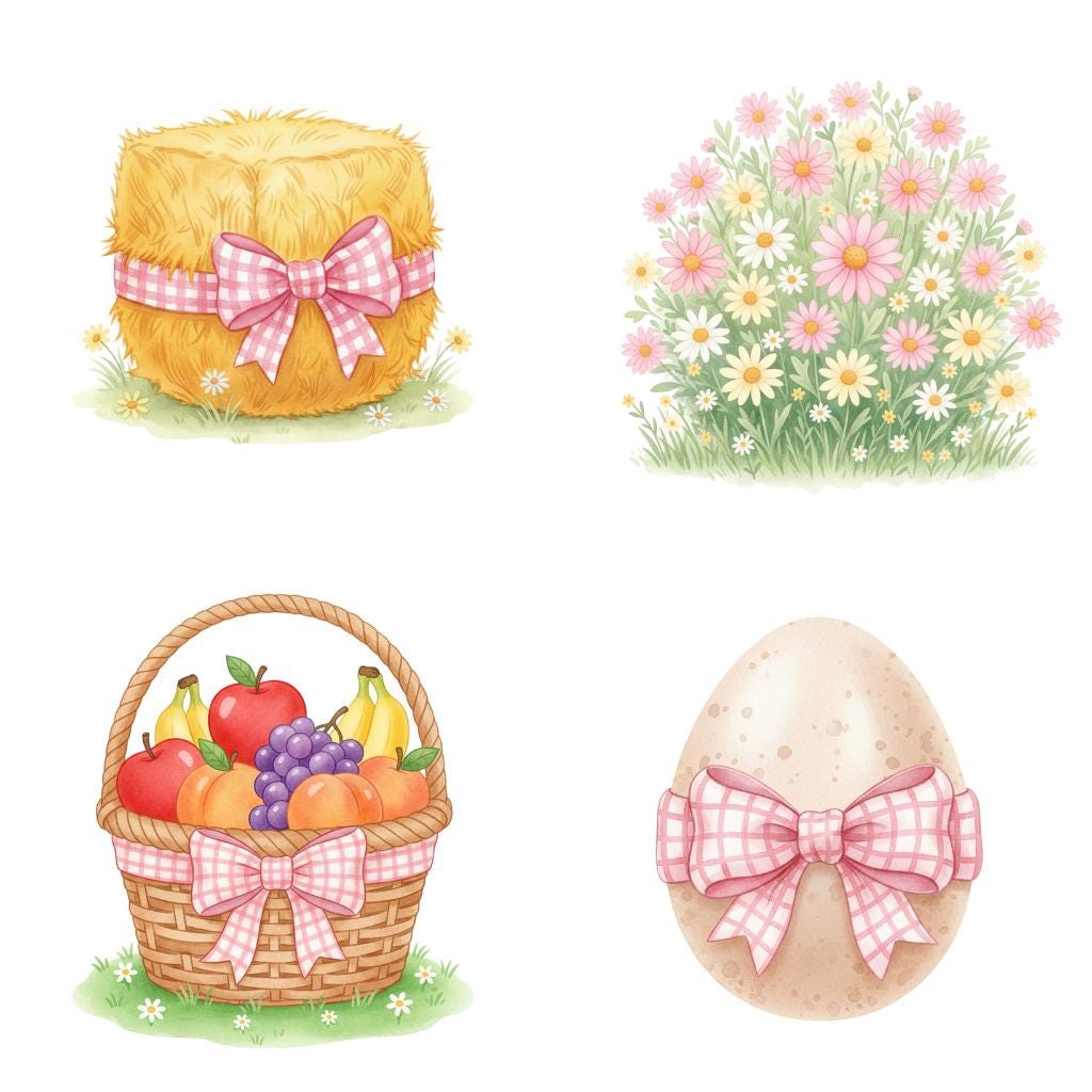 Cute Pink Farm Clipart Bundle – 40 Watercolor Pngs | Pastel Farm ...