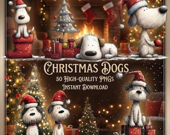 Watercolor Christmas Dogs Clipart – 50 Holiday PNGs (Transparent Background)
