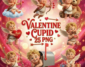 Valentine’s Day Cupid Clipart Bundle – 25 Cute Cupid | Love & Valentine’s Day PNG Set