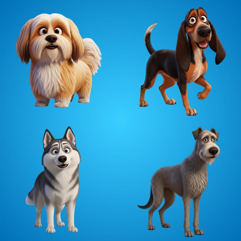 Cute Dogs Clipart Bundle – 100 Dog Breeds PNG Pack, Funny Cartoon ...