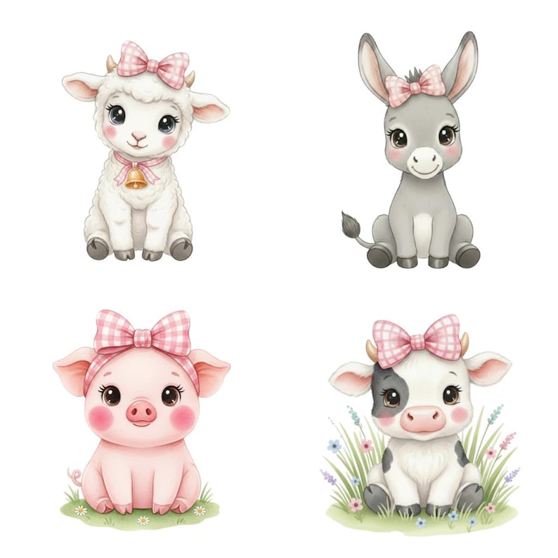 Cute Pink Farm Clipart Bundle – 40 Watercolor Pngs | Pastel Farm ...