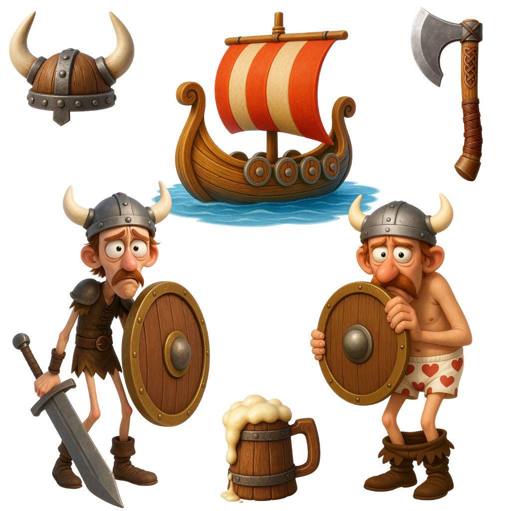 Wikinger Caton Niedliche Wikinger Clipart – Lustige Wikinger Cartoon PNG Bündel ...