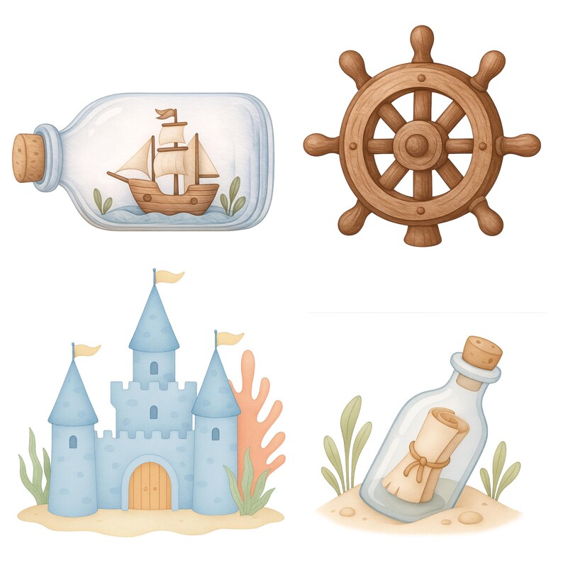 Akvarell undervattens clipart 45 PNG, söta havsdjur PNG, väggkonst för barnrum, babyshowerdekor, valbläckfisk maneter set. Havsdjur bild 8