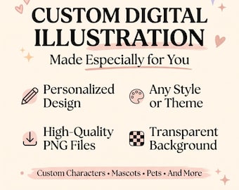 Custom Personalized Digital Illustration | Unique Character, Mascot or Pet Design | Made to Order Digital Art