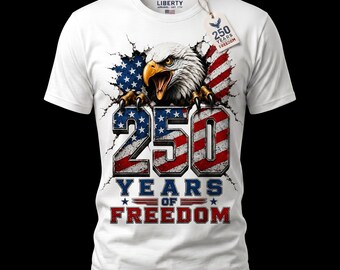 250 jaar vrijheid PNG, shirtontwerp patriottische adelaar, 4 juli-sublimatie, Amerikaanse adelaar, Amerikaanse onafhankelijkheidsdag DTF
