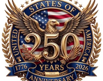 250e verjaardag VS, PNG, embleem patriottisch adelaar, 1776-2026 Amerika jubileum, shirtontwerp 4 juli