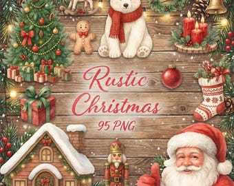 Christmas Clipart – 95 Watercolor PNGs | Cozy Holiday Illustrations, winter clipart, Santa
