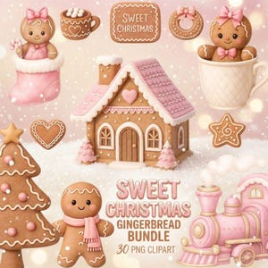 Clipart de Biscoito de Gengibre Fofo 30 PNG | Biscoitos de Natal Rosa | Doce Padaria de Natal | Pacote de Clipart de Biscoitos de Natal
