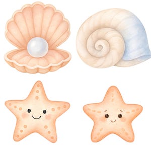 Akvarell undervattens clipart 45 PNG, söta havsdjur PNG, väggkonst för barnrum, babyshowerdekor, valbläckfisk maneter set. Havsdjur bild 7