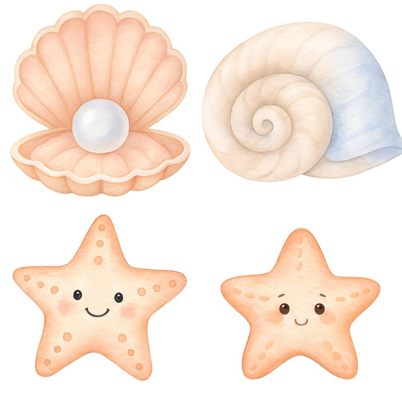 Akvarell undervattens clipart 45 PNG, söta havsdjur PNG, väggkonst för barnrum, babyshowerdekor, valbläckfisk maneter set. Havsdjur bild 7