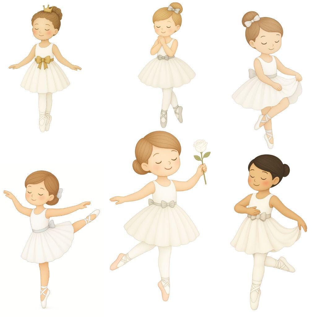 Cute Ballerina Watercolor Clipart – 100 Adorable Ballet Girls PNG ...