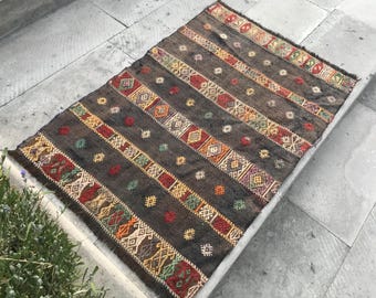 Alfombra Kilim de lana turca vintage - Decoración del hogar de Anatolia (79 x 119 cm)