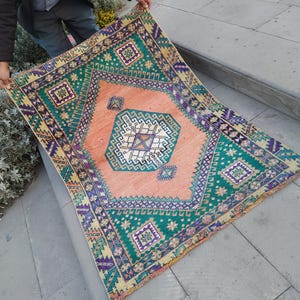 Vintage Rug, Turkish Rug, Bohemian Wool Rug, Anatolian Rug, Muted Rug, Aztec Rug