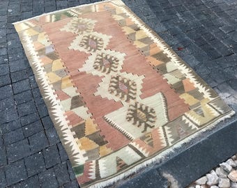 Alfombra de lana turca hecha a mano: Kilim anatolia vintage (64 x 130 cm)
