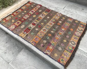Alfombra turca vintage de lana: Kilim de Anatolia, decoración del hogar (79 x 120 cm)