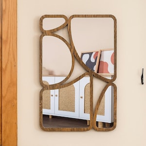 Dekorativer Wandspiegel, Holzwandspiegel, Holzwandkunst, Wohnkultur, minimalistischer Spiegel, Wohnzimmerspiegel, rustikaler Spiegel, Eingangsspiegel