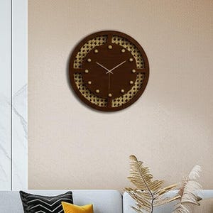Wooden Large Clock - Wooden Wall Clock - Decorative Wall Clock - Rattan Clock - Rustic Wall Clock - Farmhouse Wall Clock - Circle Clock
