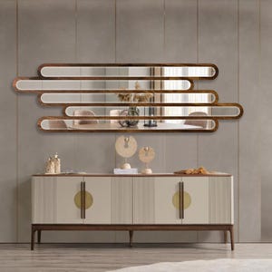 Rustic Wooden Stick Wall Mirror: Decorative Living Room Accent