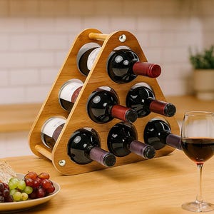 Handmade Wooden Wine Rack: Rustic Triangle 6-Bottle Display