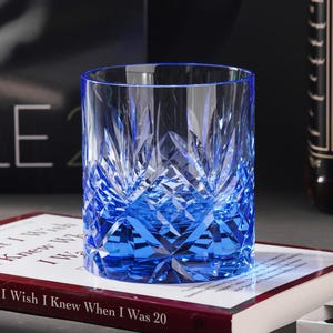 Hand-Cut Edo Kiriko Colored Crystal Glasses, Vintage Whiskey Glass, Japanese Style Barware Set, Retro Handmade Drinking Glass with Gift Box