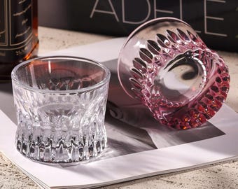 Crystal Lowball Whiskey Glass, Hand-Carved Vintage Rocks Glass, 100ml Cocktail Tumbler Set, Bourbon Barware for Whisky Lovers with Gift Box